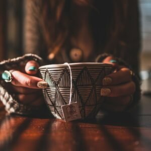 white and black mug